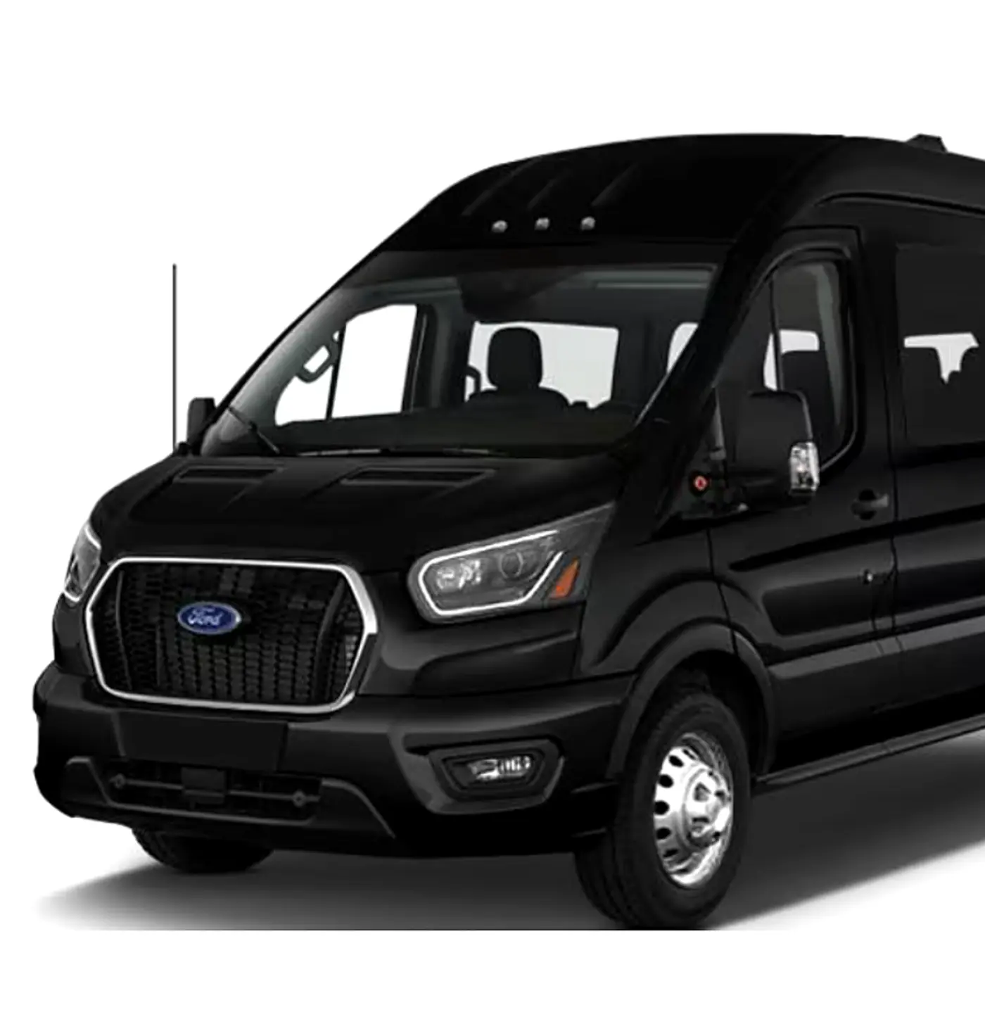 Black Ford Transit passenger van used by KT Transportation Services